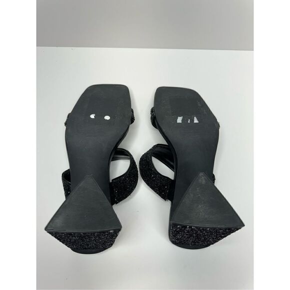 Abound Dress Sandals Size 7.5 Black Carina Glitter Slip On Open Square Toe Heels - Picture 8 of 8